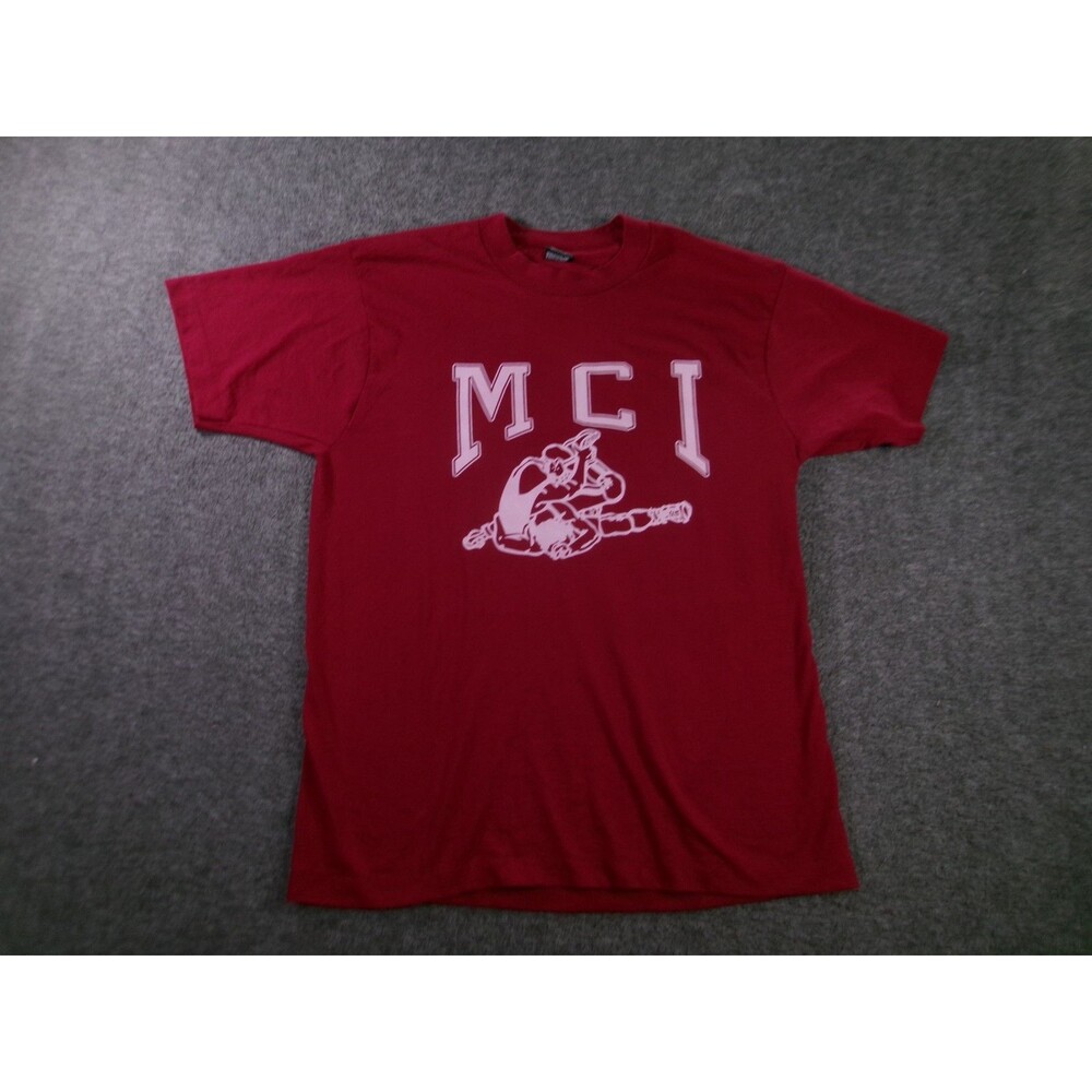 Maine Central Institute Men Large Red Wrestling Mom Vintage USA Made Crew Neck